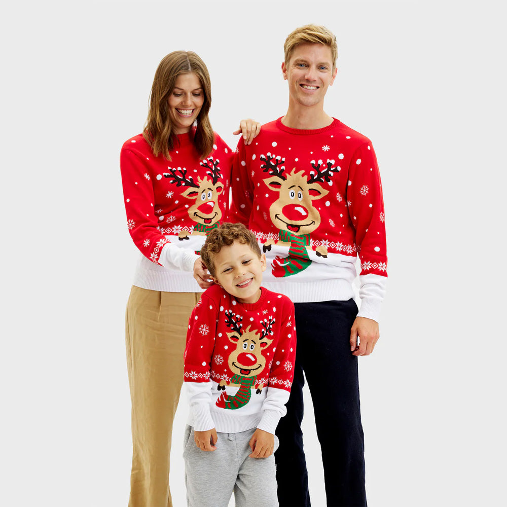Mens Family Christmas Jumper with Reindeer with Scarf