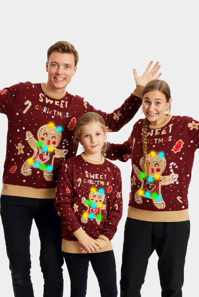 Red Family LED light-up Boys and Girls Christmas Jumper with Ginger Cookie