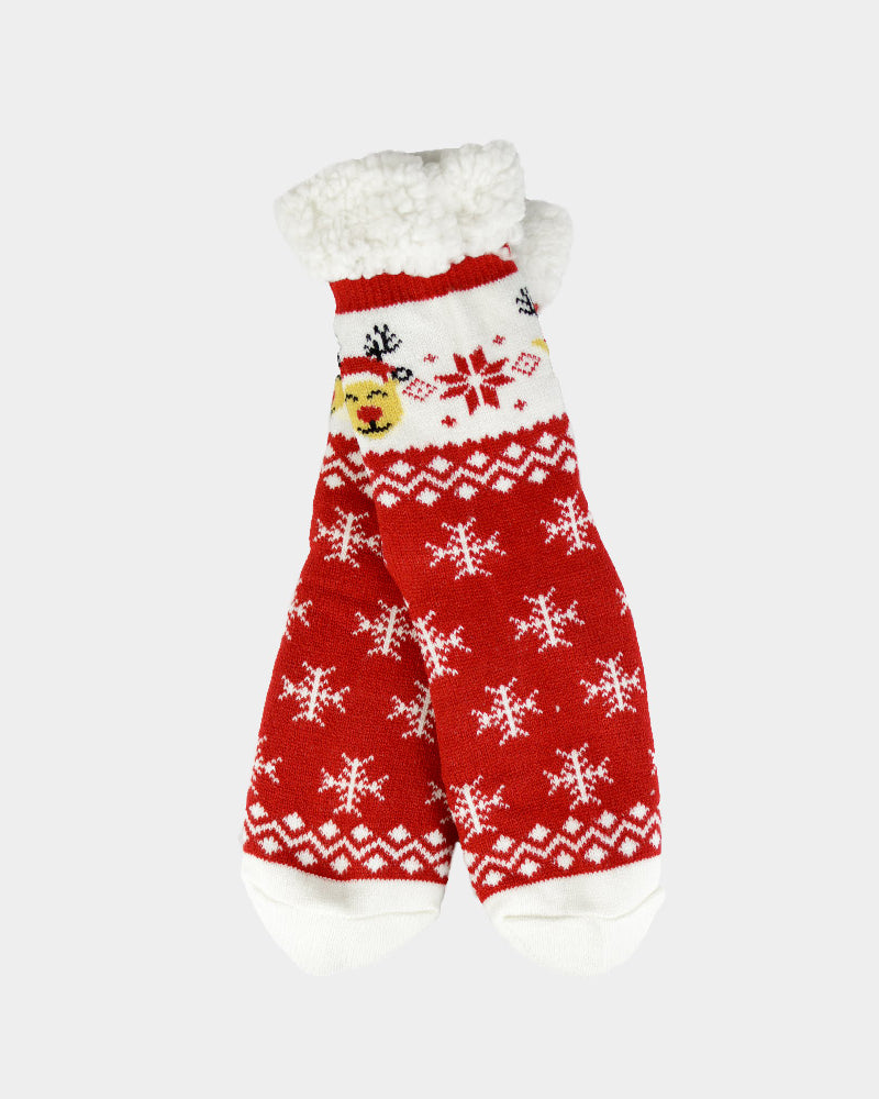 Fluffy Christmas Socks Reindeer Santa Hat