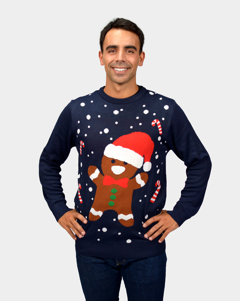 Gingerbread Mens Couple's Blue Christmas Jumper