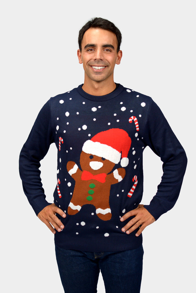 Gingerbread Mens Couple's Blue Christmas Jumper
