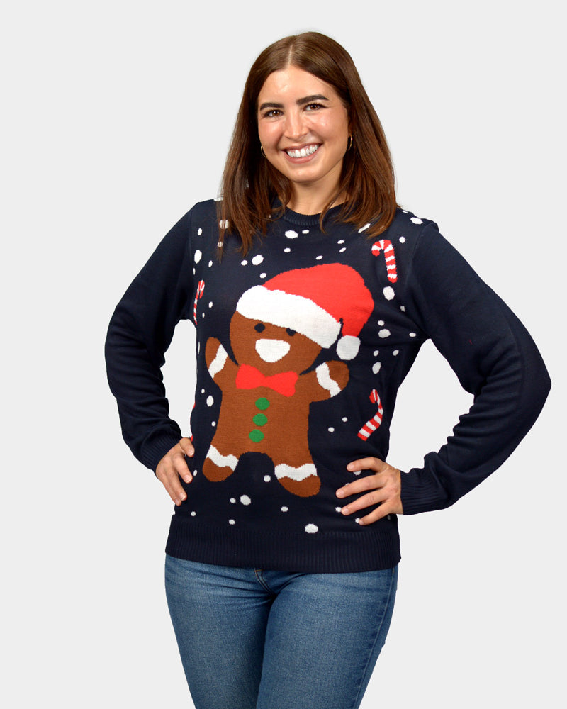 Gingerbread Womens Couple's Blue Christmas Jumper
