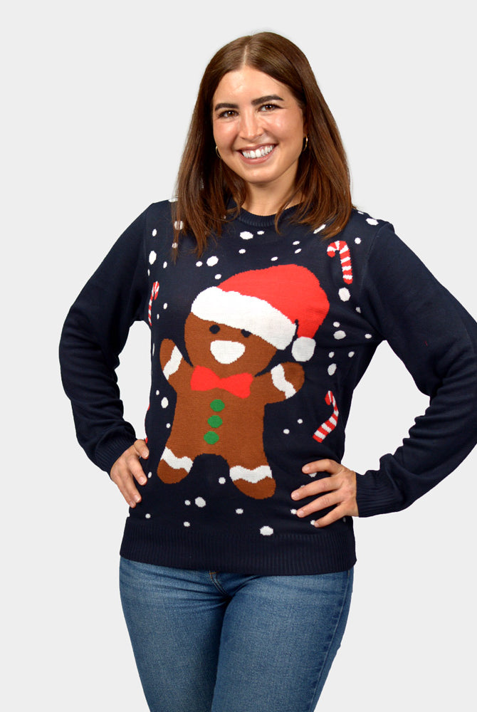 Gingerbread Womens Couple's Blue Christmas Jumper