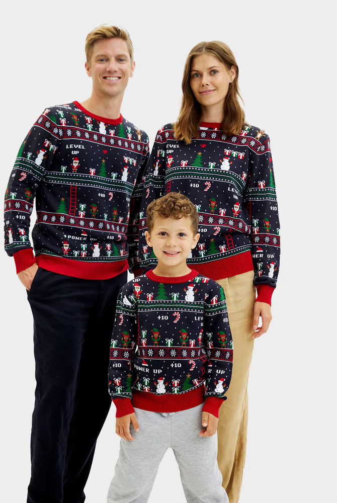Boys and Girls Christmas Jumper Vintage Gaming Family