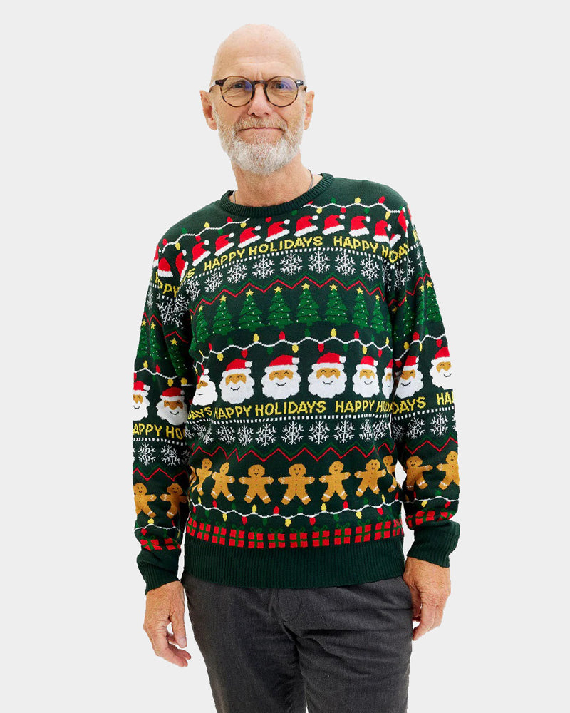 Green Christmas Jumper Happy Holidays Mens