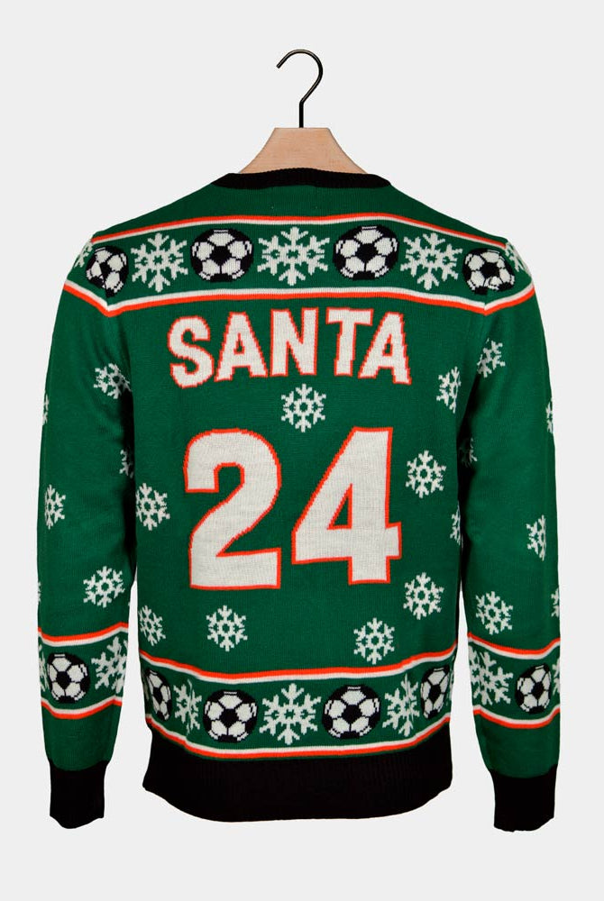 Santa playing Football Green Couple's Christmas Jumper