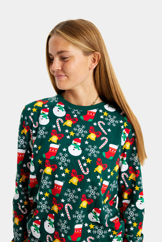 Womens Green Christmas Pyjama Christmas motifs