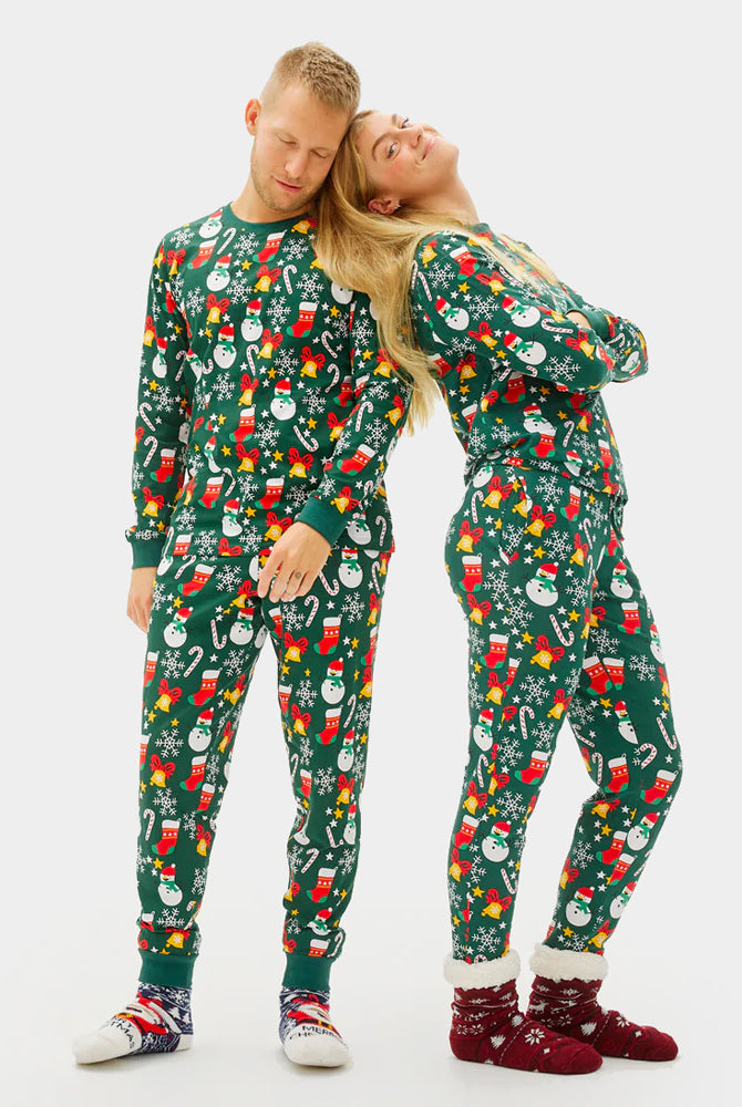 Green Christmas Pyjama for Women and Men Christmas motifs