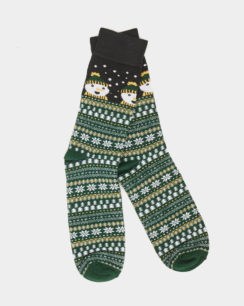 Green Unisex Christmas Socks avec Snowmen