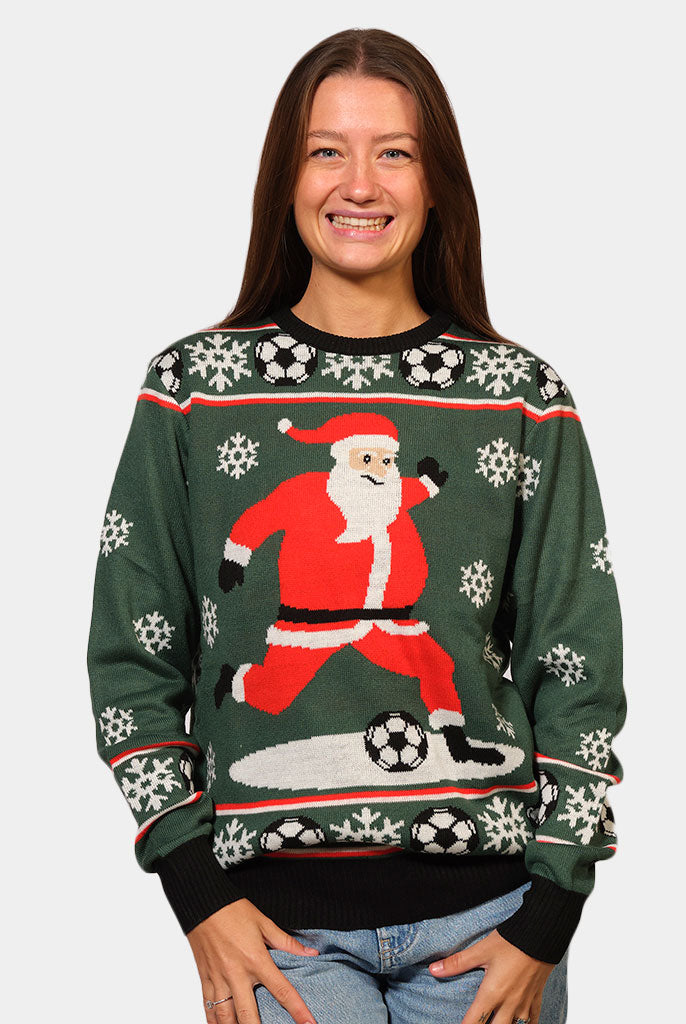 Green Couple's Christmas Jumper with Santa playing Football womens