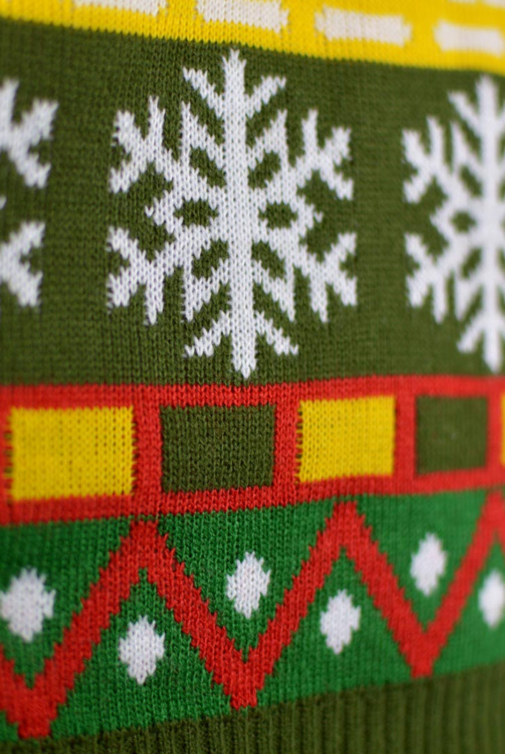 Family Green Christmas Jumper with Santa and Gifts detail