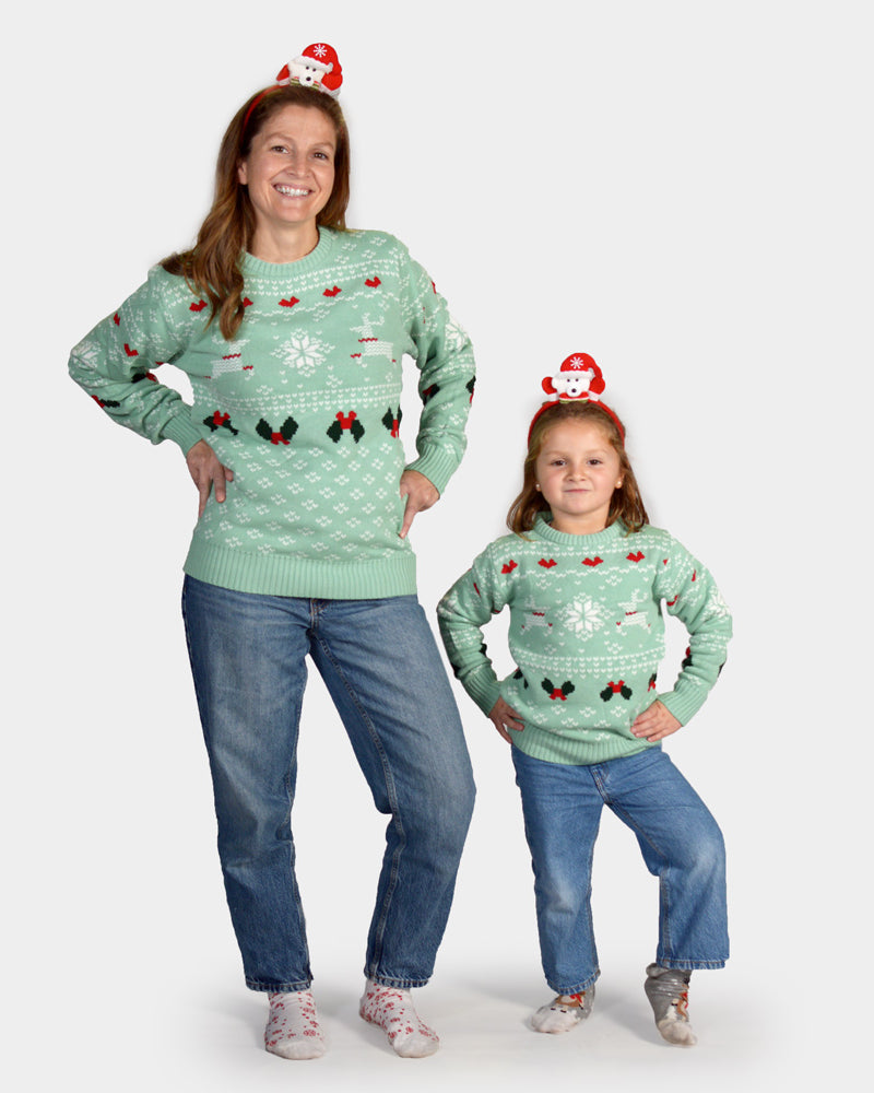 Green Sweet Boys and Girls Christmas Jumper Family