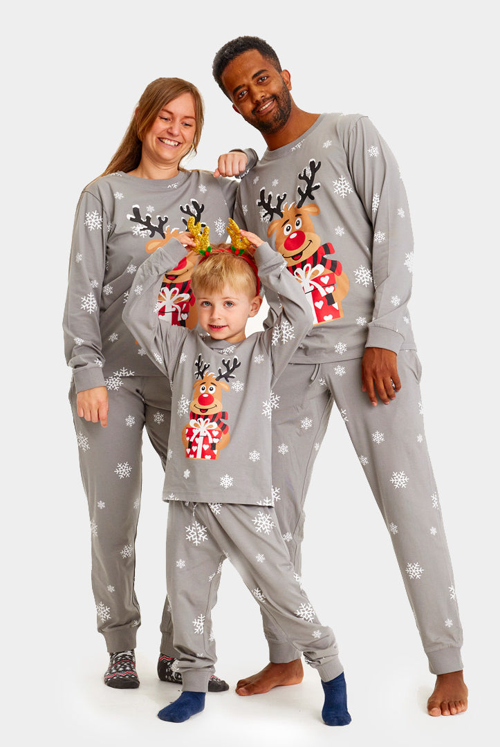 Grey Christmas Pyjama for Women and Men with Rudolph the Reindeer
