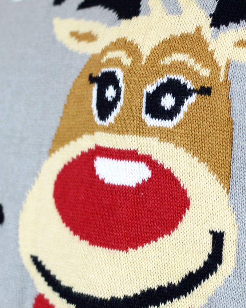 Grey Organic Cute Reindeers Cotton Family Christmas Jumper