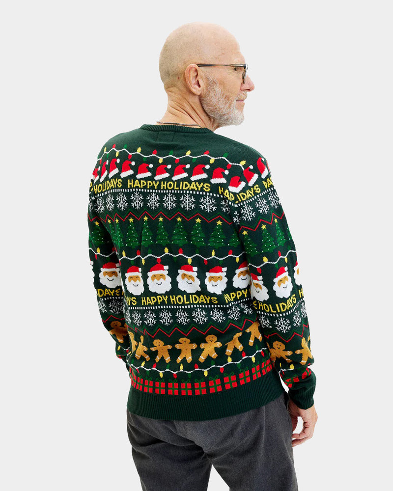 Happy Holidays Men's Green Christmas Jumper