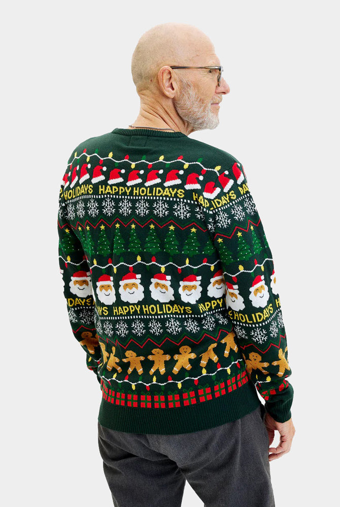 Happy Holidays Men's Green Christmas Jumper