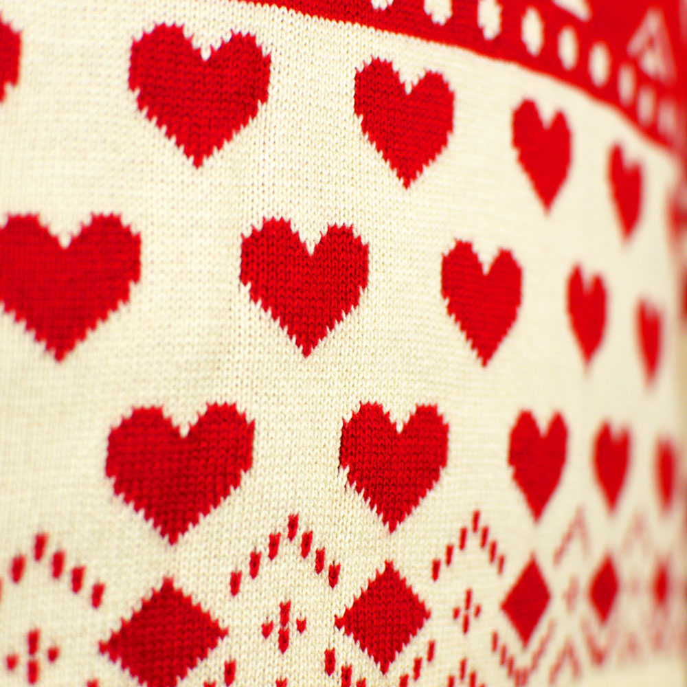 Red Beige Organic Cotton Mens Christmas Jumper Hearts