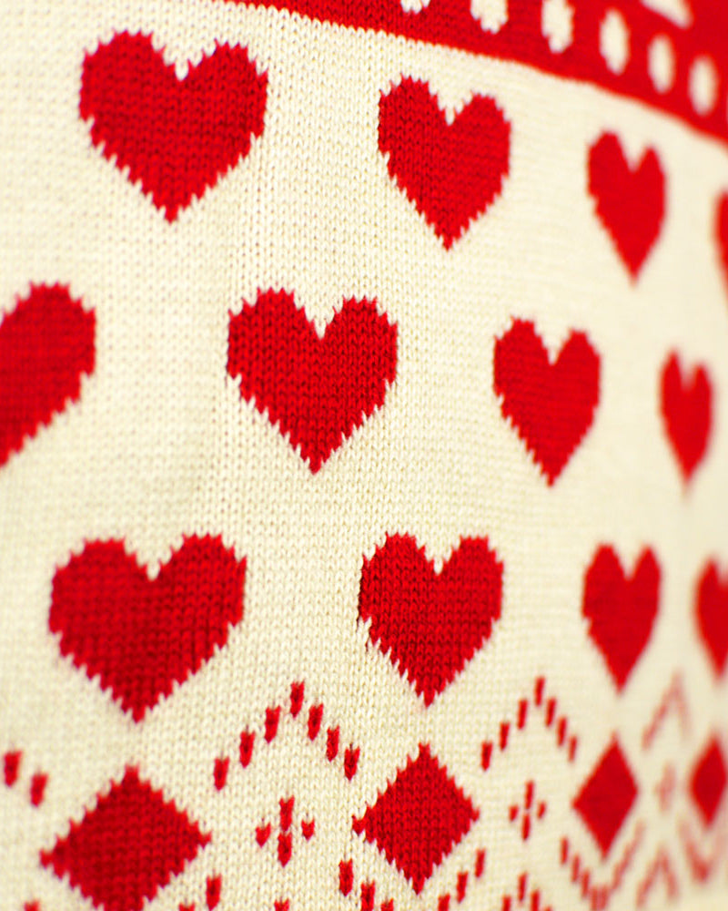 Red & Beige Organic Cotton Womens Christmas Jumper Hearts