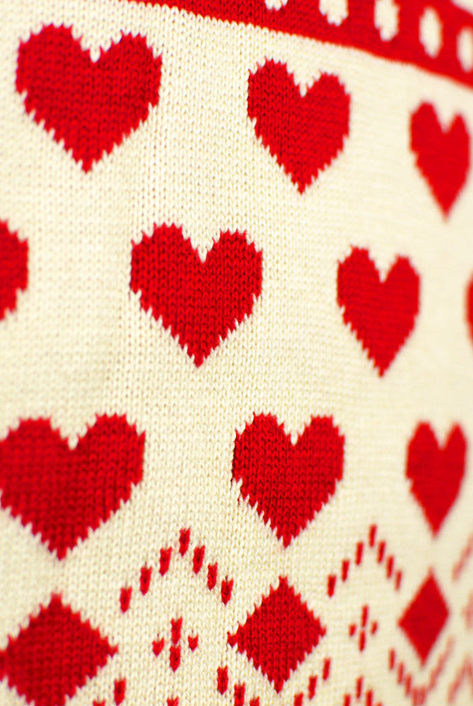 Red & Beige Organic Cotton Womens Christmas Jumper Hearts