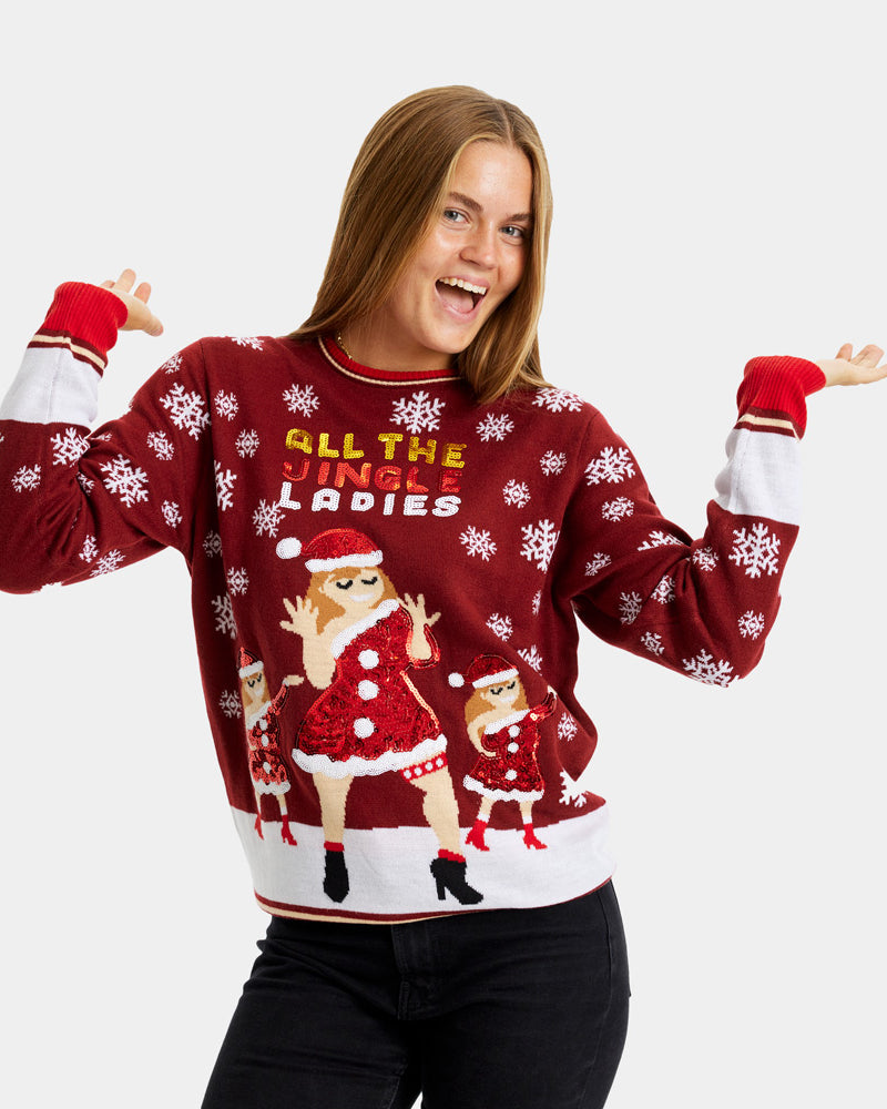 womens Jingle Ladies Couple's Christmas Jumper with Sequins
