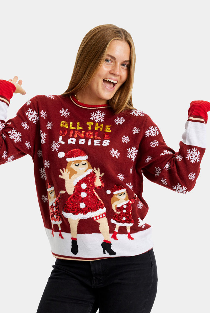 womens Jingle Ladies Couple's Christmas Jumper with Sequins