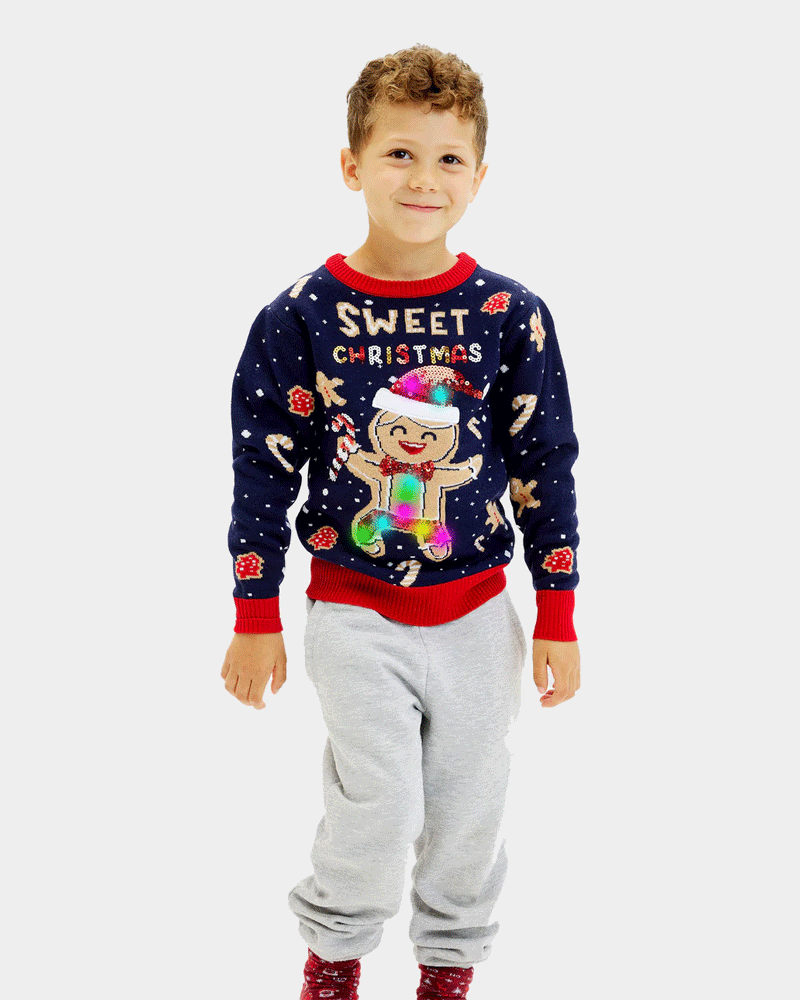 LED light-up Boys Blue Christmas Jumper Ginger Cookie