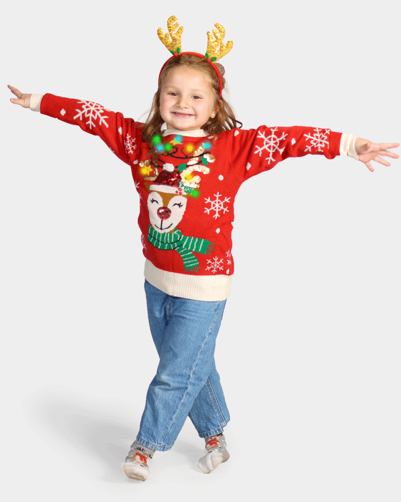 LED light-up Boys and Girls Christmas Jumper Sparkling Sequin Reindeer