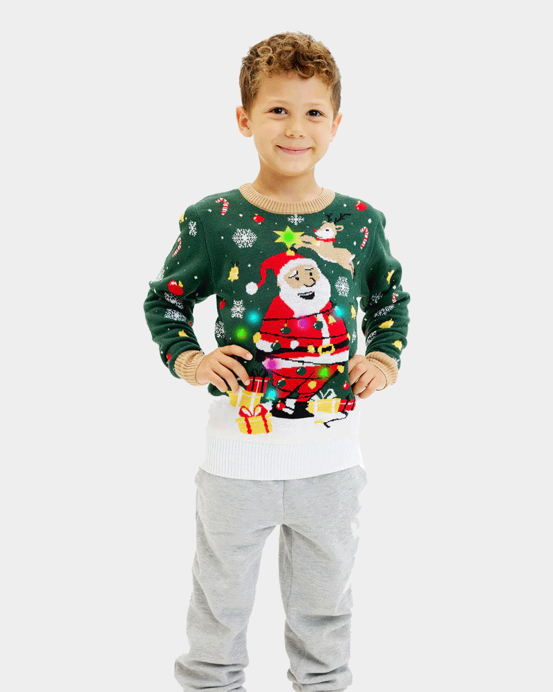 LED light-up Boys Santa Claus in a mess Christmas Jumper