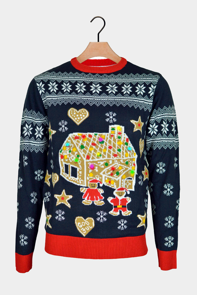 LED light-up Men's Christmas Jumper Gingerbread House
