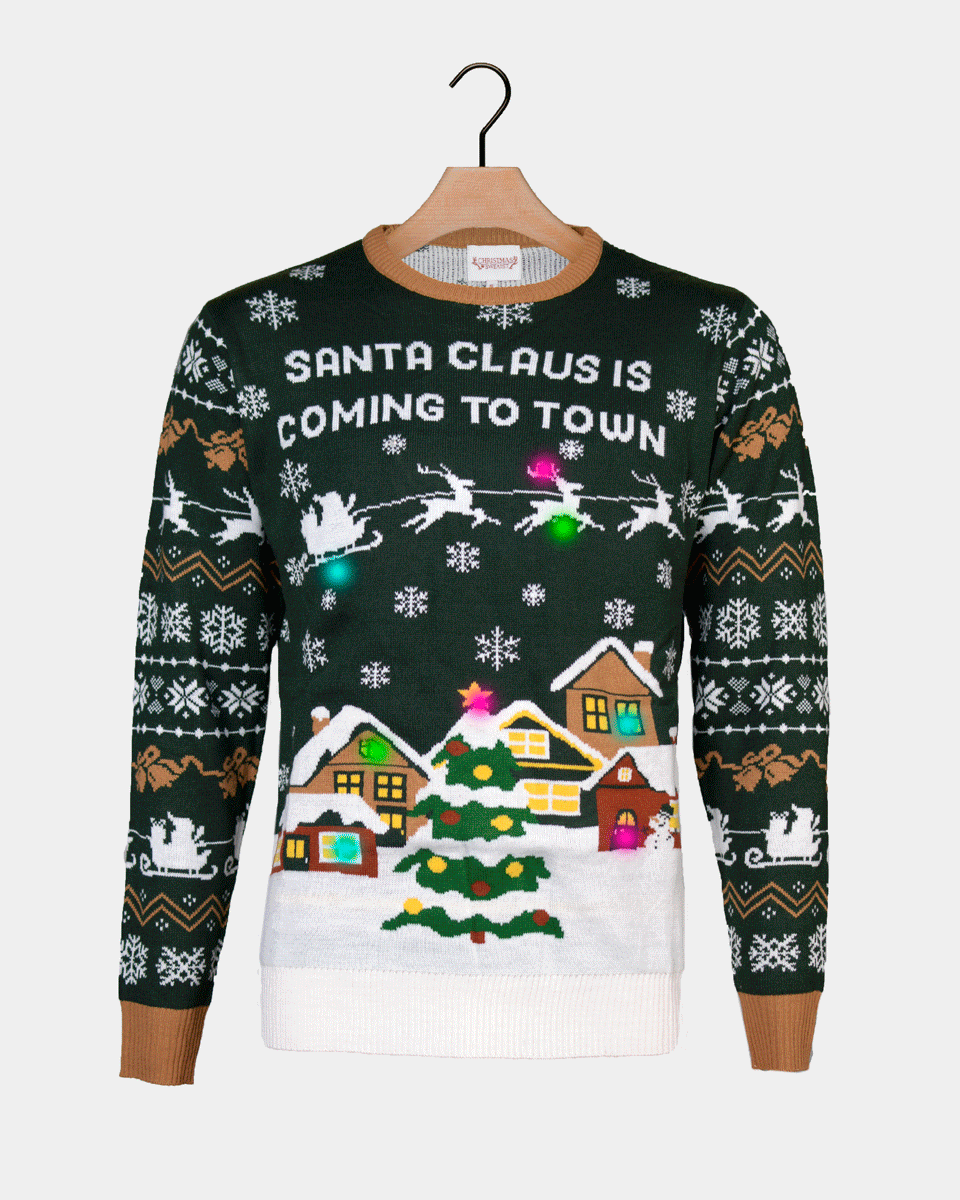 LED light-up Christmas Jumper Santa is Coming to Town Womens