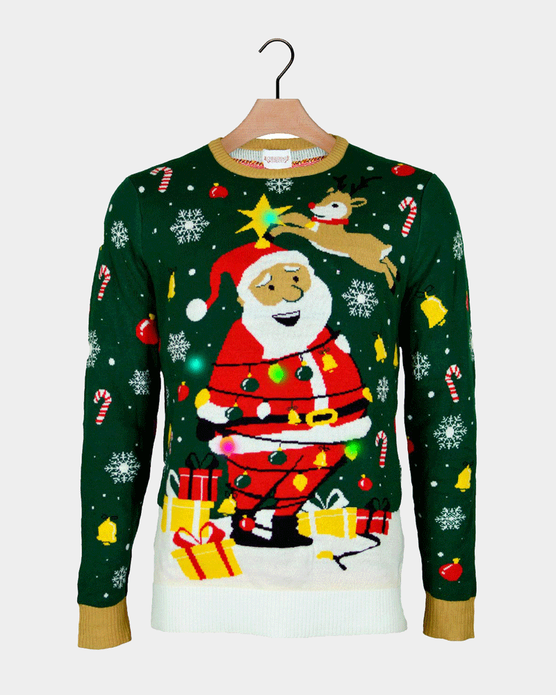 LED light-up Christmas Jumper Santa Claus in a mess