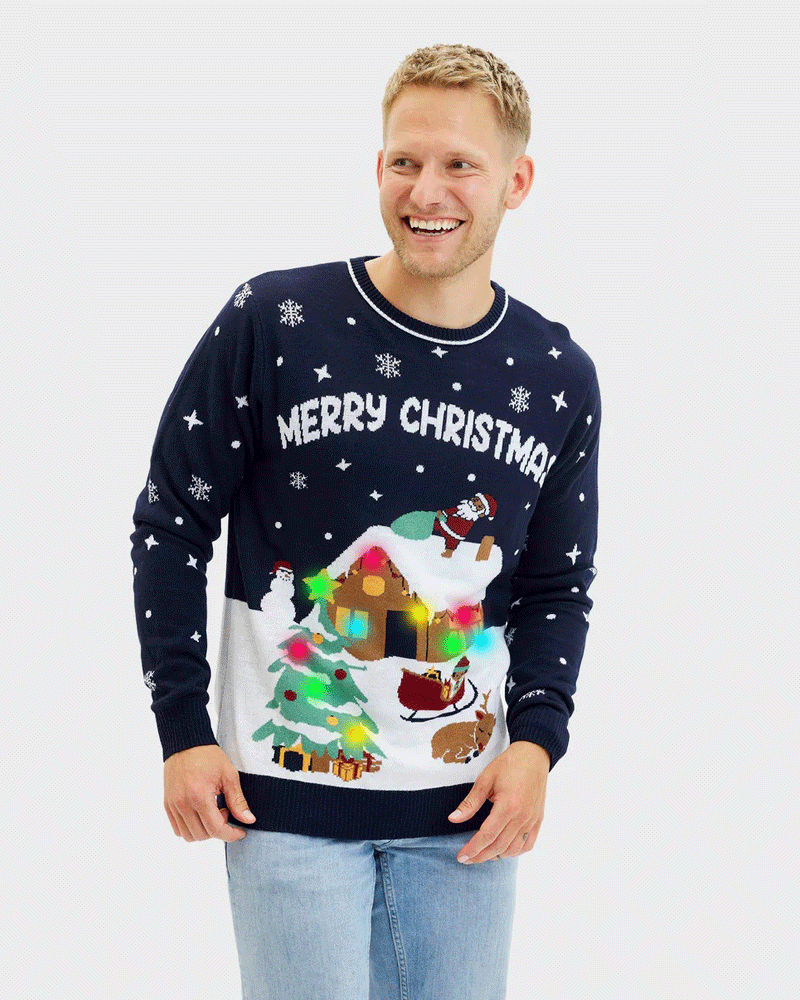 LED light-up Couple's Blue Christmas Jumper Merry Christmas Mens