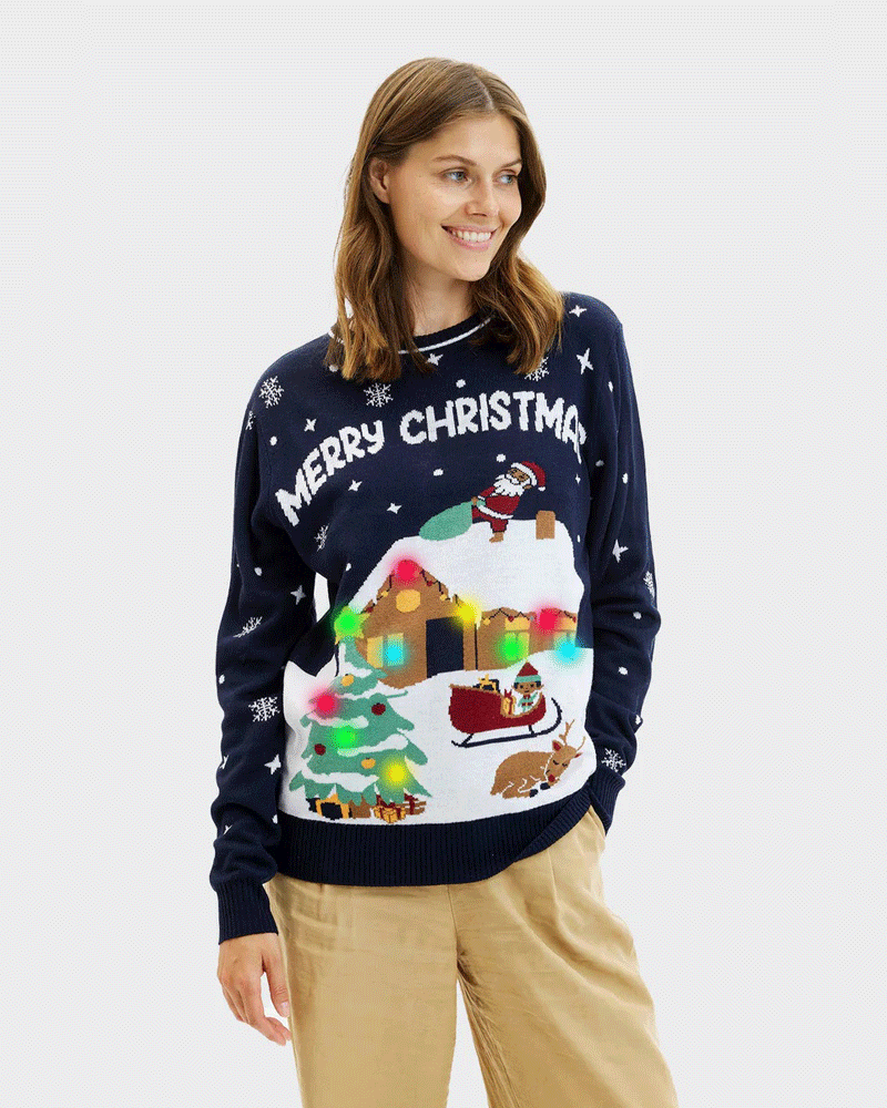 LED light-up Couple's Blue Christmas Jumper Merry Christmas Womens