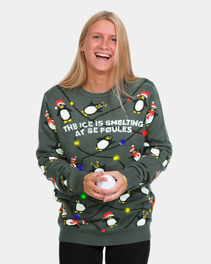 LED light-up Couple's Christmas Jumper with Penguins womens