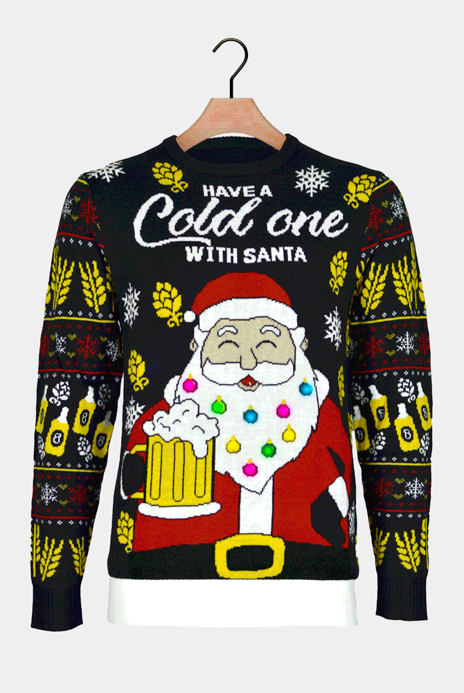 LED Light-Up Couple's Christmas Jumper Santa with Beer