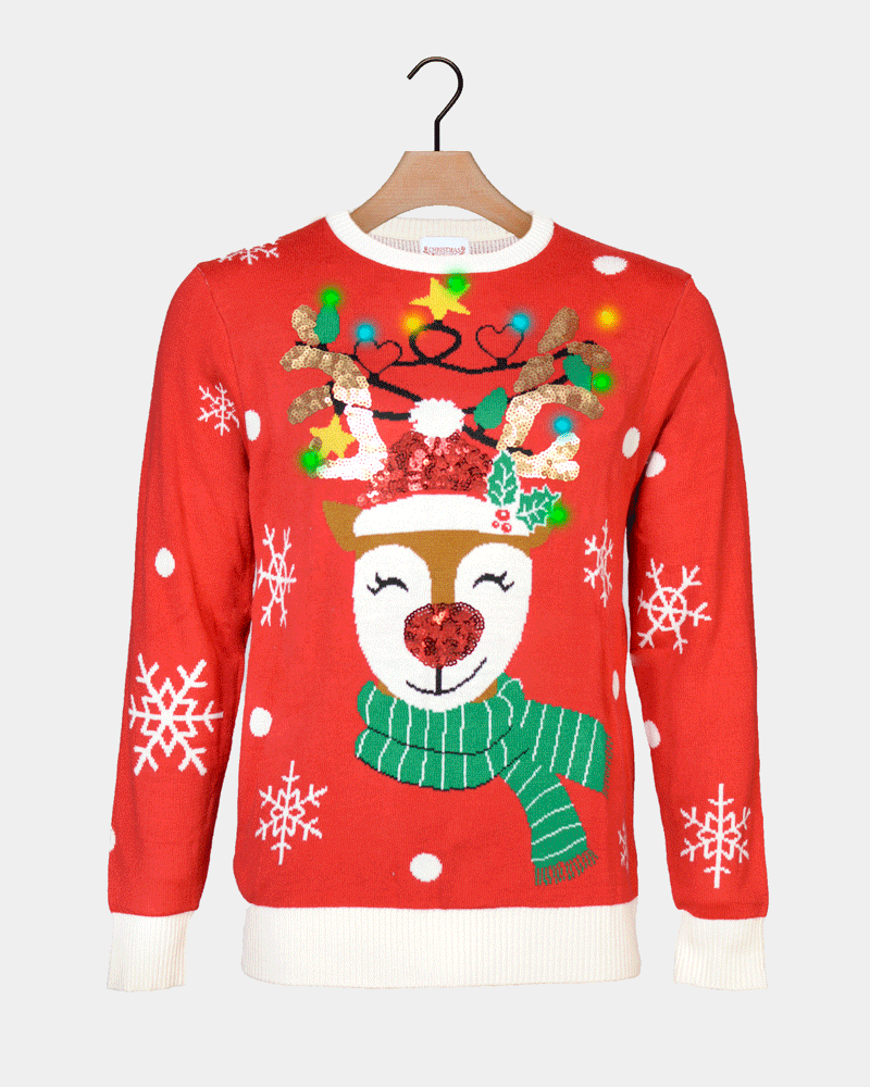 LED light-up Couples Christmas Jumper Sequin Sparkling Reindeer