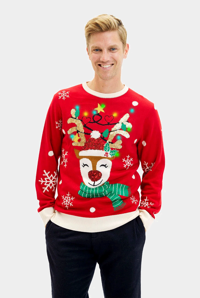LED light-up Couples Christmas Jumper Sparkling Sequin Reindeer Men