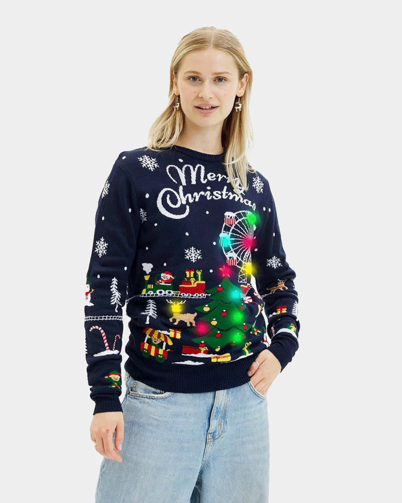 LED light-up Couple's Christmas Jumper Winter Wonderland Womens