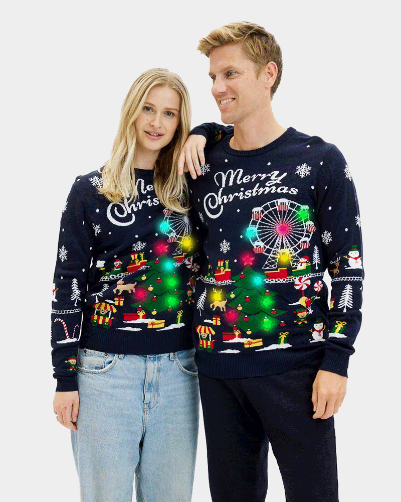 LED light-up Couple's Christmas Jumper Winter Wonderland