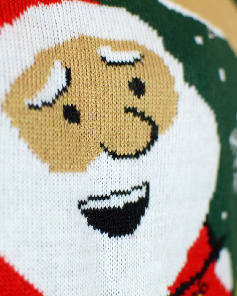 LED light-up Couple's Christmas Jumper Santa Claus in a mess detail