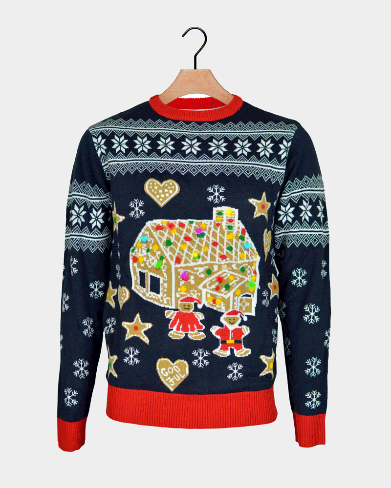 LED light-up Family Christmas Jumper with Gingerbread House