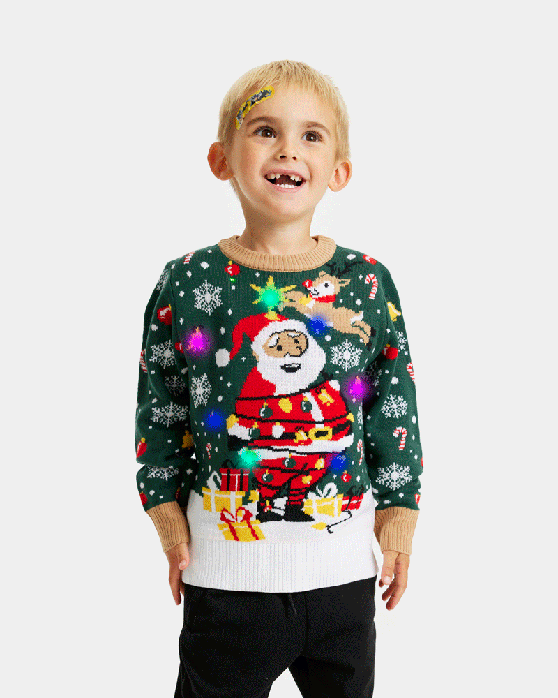 Boys LED light-up Family Christmas Santa Claus in a mess