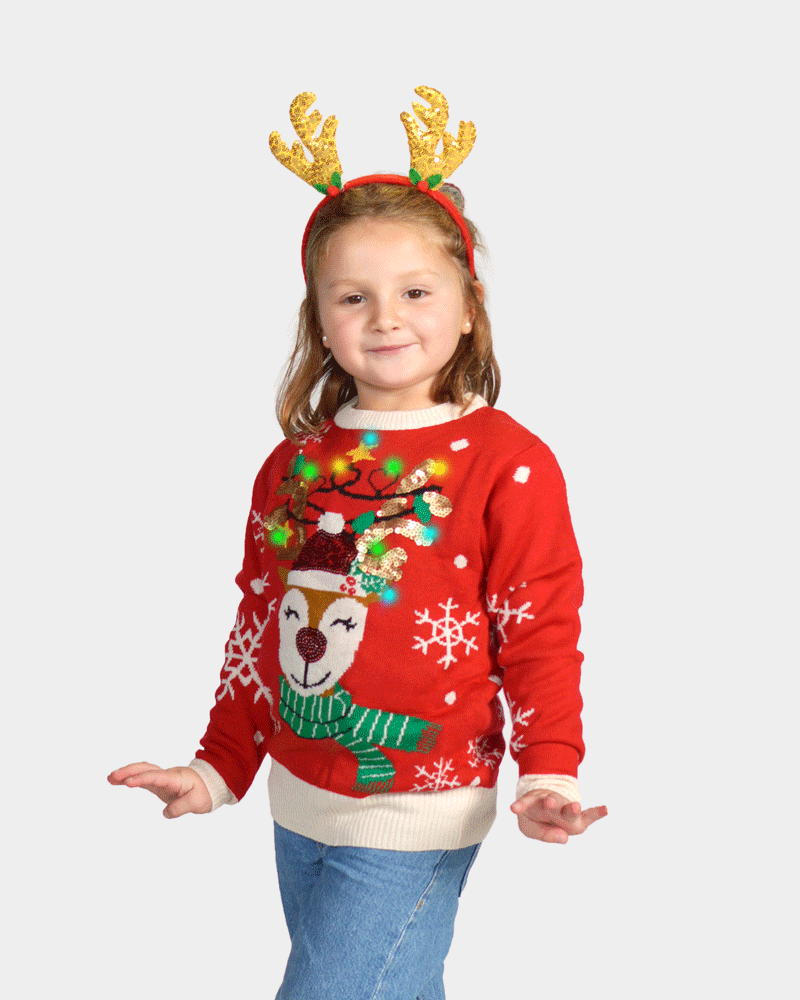 LED light-up Family Christmas Jumper Sparkling Sequin Reindeer Children