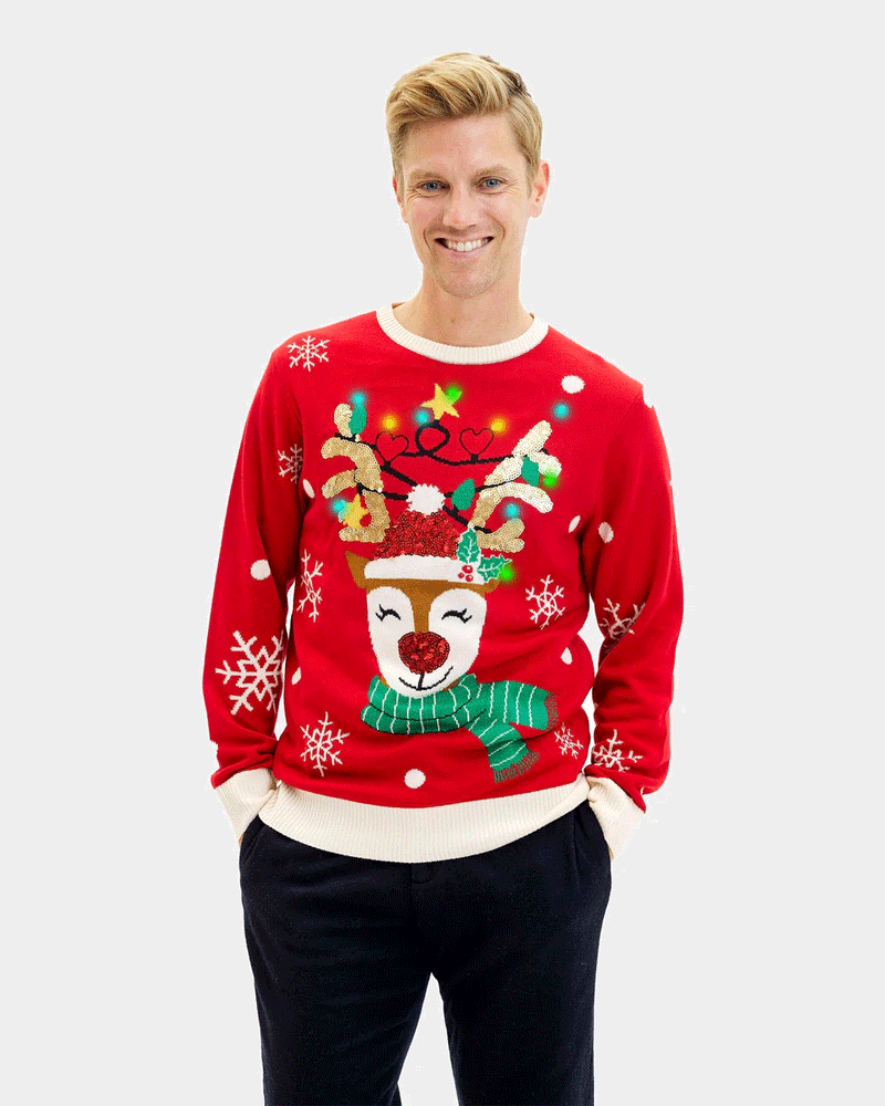 LED light-up Family Christmas Jumper Sparkling Sequin Reindeer Men