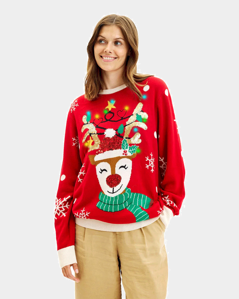 LED light-up Family Christmas Jumper Sparkling Sequin Reindeer Women
