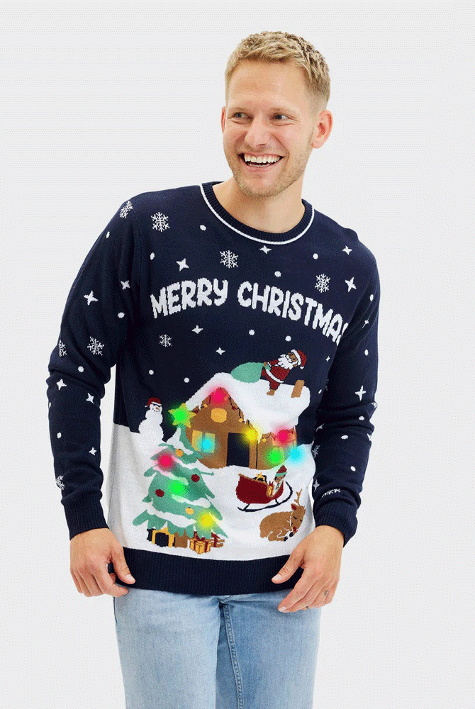 LED light-up Men's Blue Christmas Jumper Merry Christmas