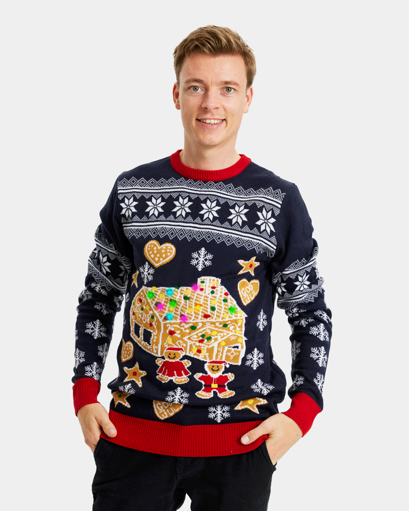 LED light-up Men's Christmas Jumper with Gingerbread House