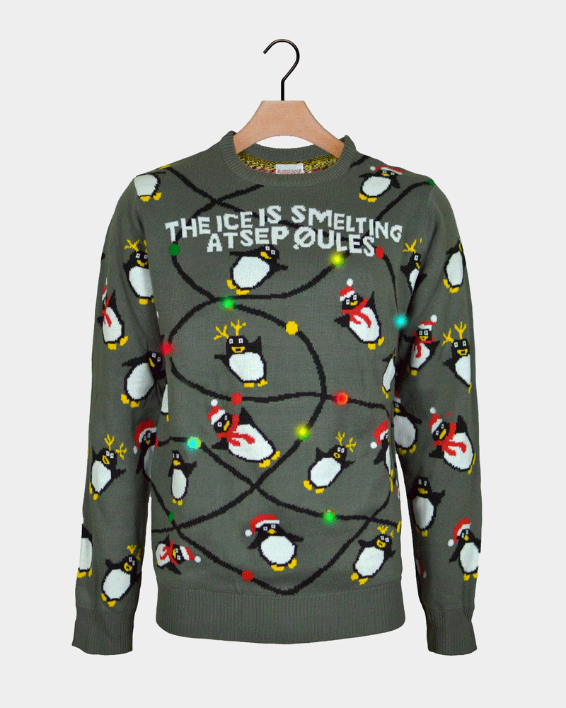 LED light-up Men's Christmas Jumper with Penguins