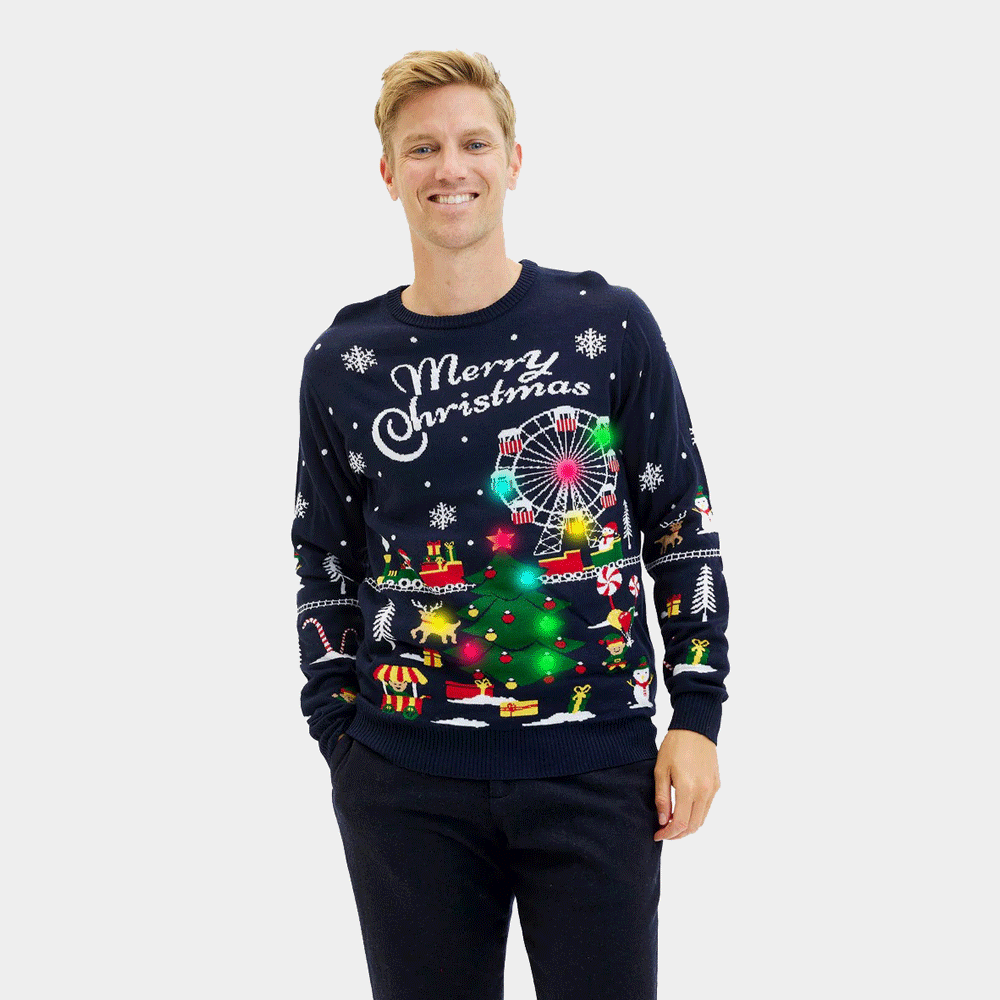 LED light up Men s Christmas Jumper Winter Wonderland Christmas Jumper Shop