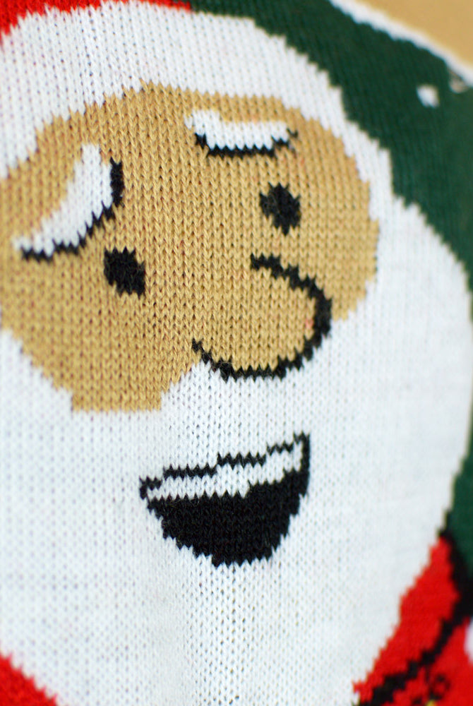 LED light-up Men's Christmas Jumper Santa Claus in a mess detail